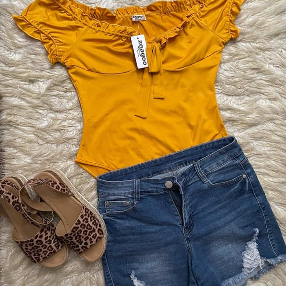 Zeagoo yellow bodysuit top - Picture 5 of 6